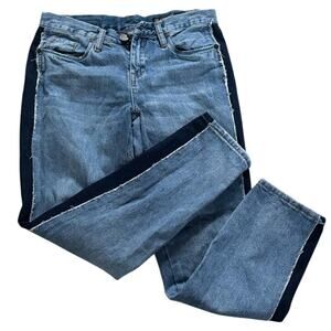 Two-Tone Patchwork Flare Jeans - Vintage-Inspired, Raw Hem Detail Blank NYC